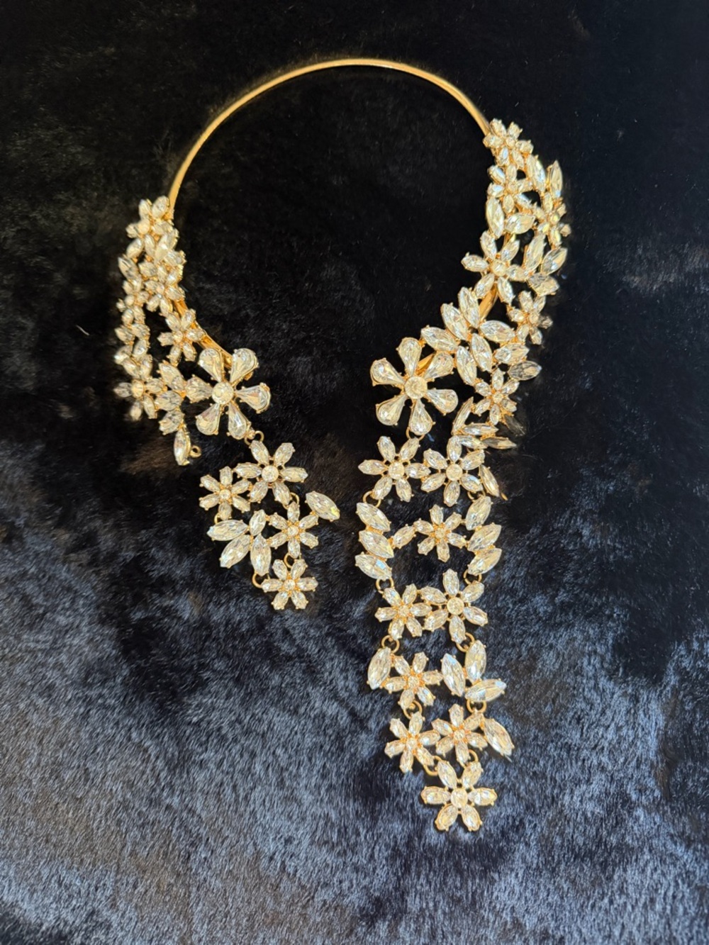 Gold Floral Crystal Statement Necklace